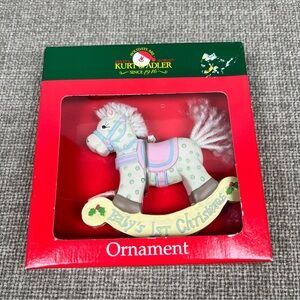 New Kurt Adler Rocking Horse Baby’s 1st Christmas Pastel Tree Ornament Gift VTG